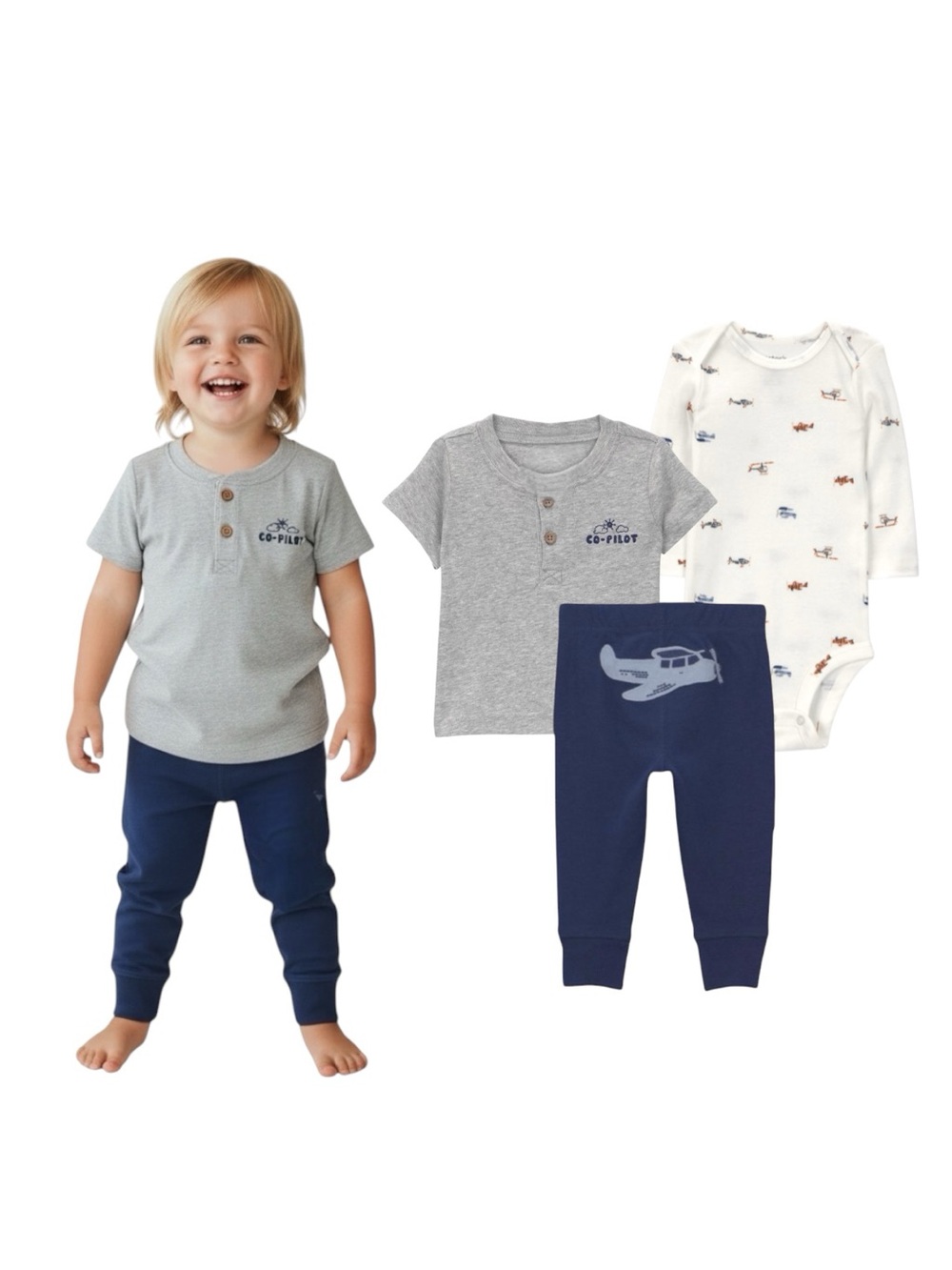 Carter's Gray, Navy and Cream Co-Pilot Matching Set